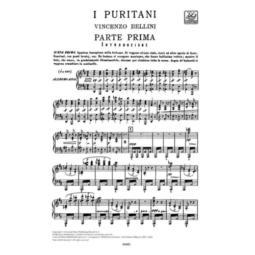 Bellini, Vincenzo - I Puritani - Opera Vocal Score