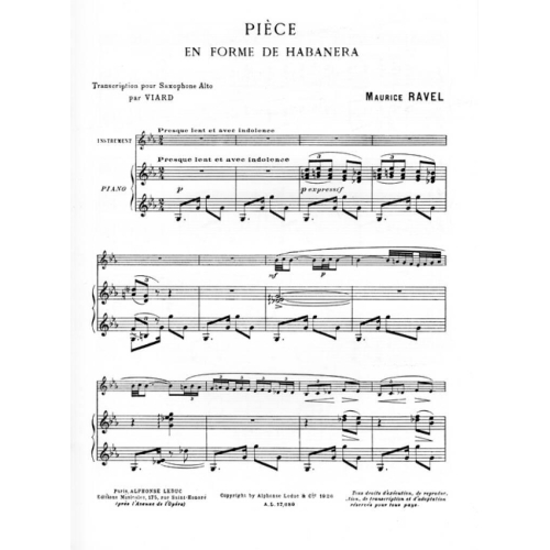 Ravel, Maurice - Pièce En Forme De Habanera