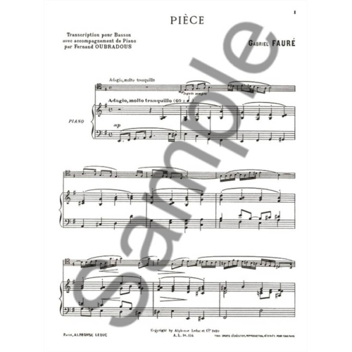 Fauré, Gabriel - Pièce for Bassoon and Piano