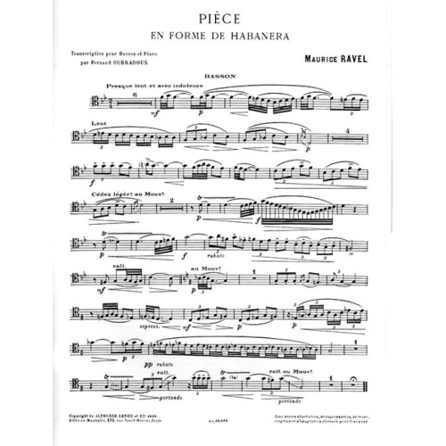 Ravel, Maurice - Pièce En Forme De Habañera