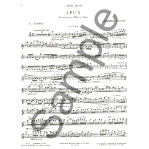 Ibert, Jacques - Jeux - Sonatine pour flûte (ou violon) et piano