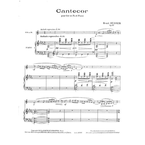 Busser, Henri - Cantecor for Horn in F and Piano