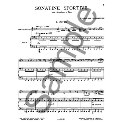 Tcherepnin, Alexander - Sonatine Sportive For Alto Saxophone And Piano