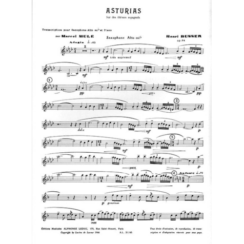 Büsser, Henri - Asturias sur des thèmes espagnols, Op. 84