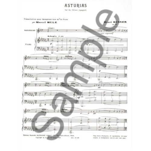 Büsser, Henri - Asturias sur des thèmes espagnols, Op. 84