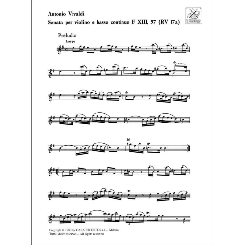 Vivaldi, Antonio - Sonata for Violin, F.XIII No. 57, RV 17a