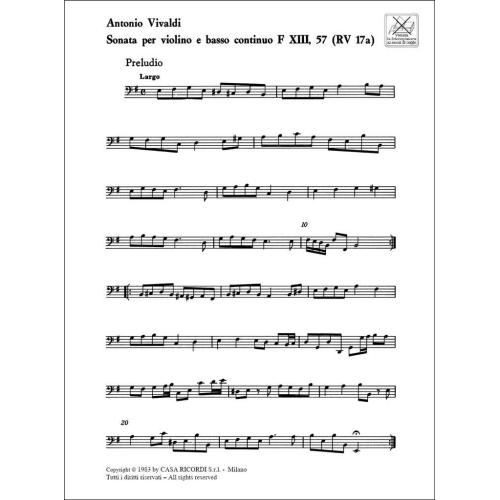 Vivaldi, Antonio - Sonata per Violino e BC in Mi Min. Rv 17A