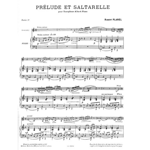 Planel, Robert - Prélude et Saltarelle pour saxophone et piano