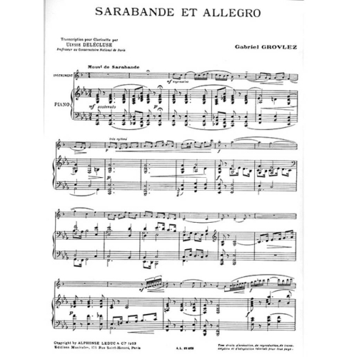 Grovlez, Gabriel - Sarabande et Allegro (Clarinet)
