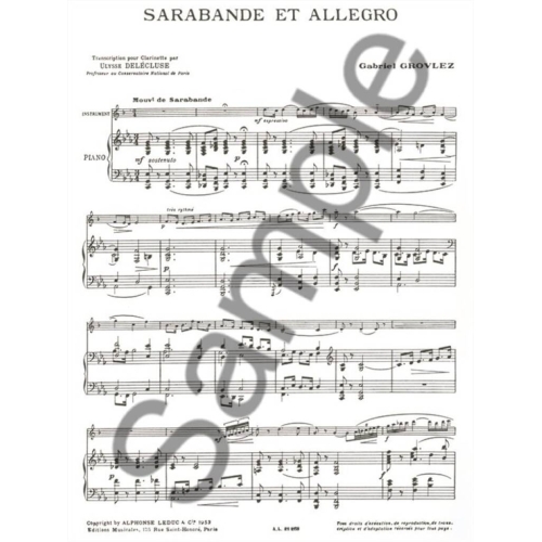 Grovlez, Gabriel - Sarabande et Allegro pour clarinette et piano
