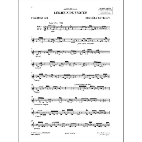 Reverdy - Les Jeux De Protee Fl Alto Et Harpe Partition Et