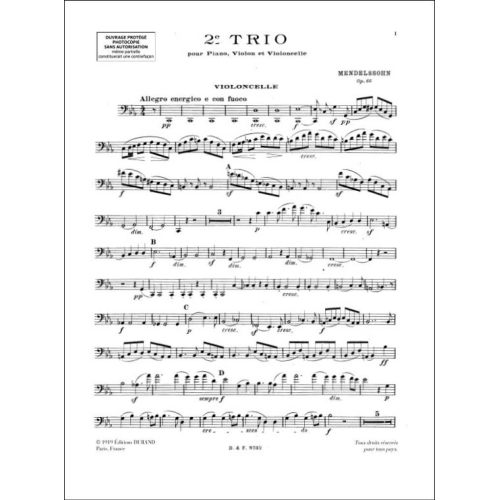 Bartholdy, Felix Mendelssohn - Trio N 2 Op 66 Vl-Vlc-Piano