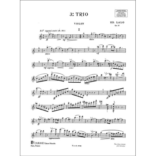 Lalo, Edouard - Trio Op 26 N 3 En Lam Vl-Vlc-Piano