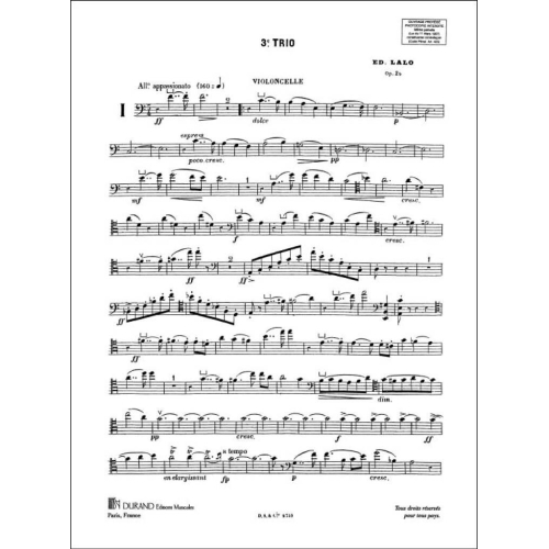 Lalo, Edouard - Trio Op 26 N 3 En Lam Vl-Vlc-Piano
