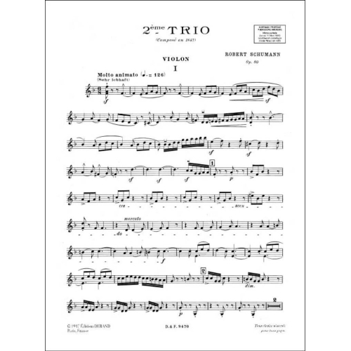 Schumann, Robert - Trio Op 80 N 2 Violon-Violoncelle-Piano