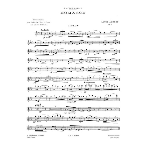 Aubert, Louis - Romance Fl. Ou Vl-Piano