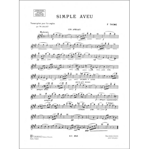 Thomé, Francis - Simple Aveu Htb-Piano