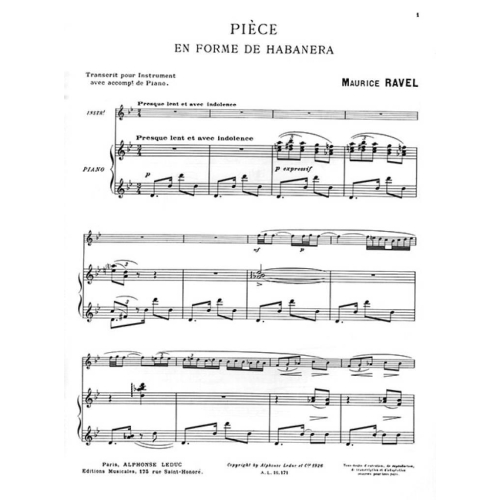 Ravel, Maurice - Pièce En Forme De Habanera pour violon et piano