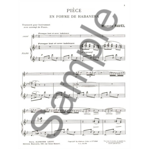 Ravel, Maurice - Pièce En Forme De Habanera pour violon et piano