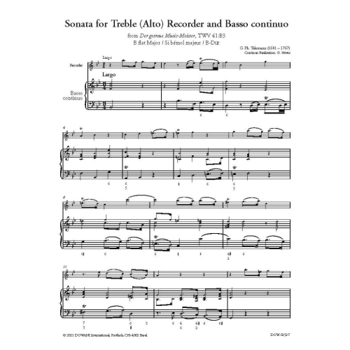 Telemann, G.P - Sonata for Treble (Alto) Recorder and BC