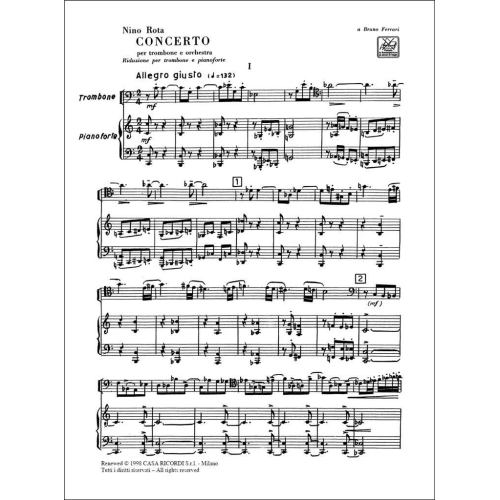 Rota, Nino  -  Concerto Per Trombone E Orchestra (Trombone and Piano)