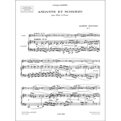 Roussel, Albert  -  Andante Et Scherzo Op.51 (Flute and Piano)