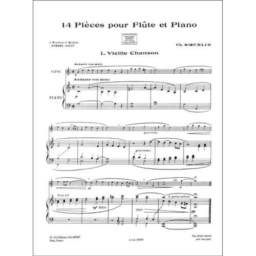 Koechlin, Charles  -  Quartorze Pieces Pour Flute et Piano