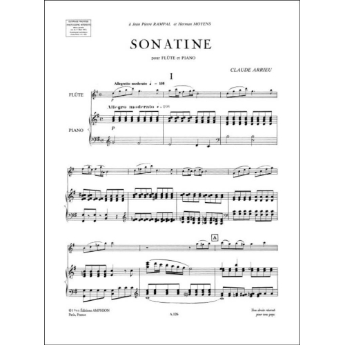 Arrieu, Claude  -  Sonatine For Flute And Piano
