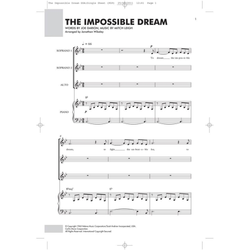 Presley & Leigh - The Impossible Dream - SSA/Piano
