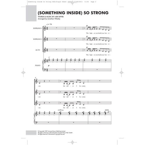 (Something Inside) So Strong - SSA/Piano