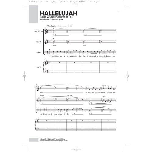 Leonard Cohen: Hallelujah (SAB/Piano)
