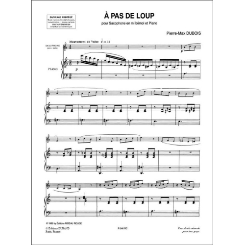Dubois, Pierre-Max - A Pas De Loup Sax Mib-Piano