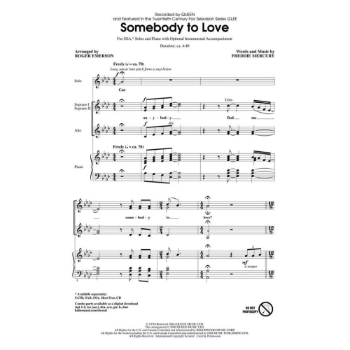 Queen - Somebody To Love (SSA)