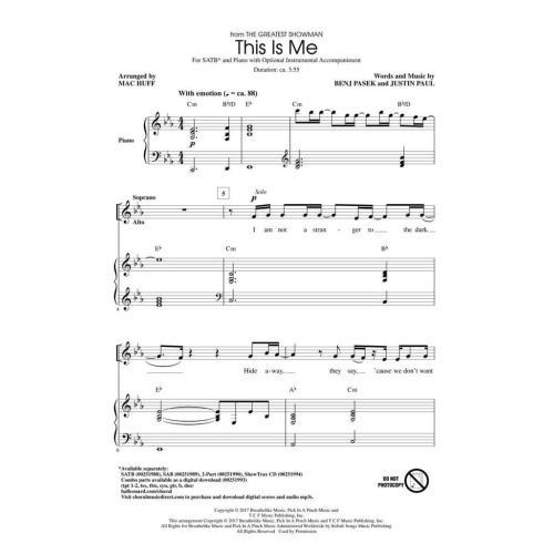 Pasek & Paul - This Is Me: SATB and Piano