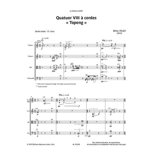 Jolas, Betsy - Quatuor VIII "Topeng" for string quartet