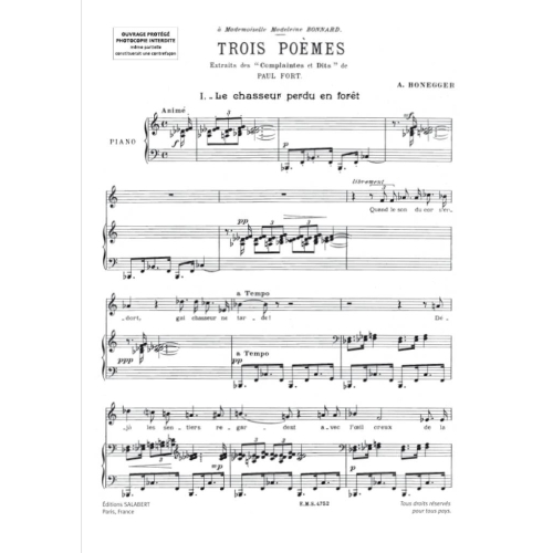 Honegger, Arthur - Melodies Et Chansons Integrale Chant-Piano