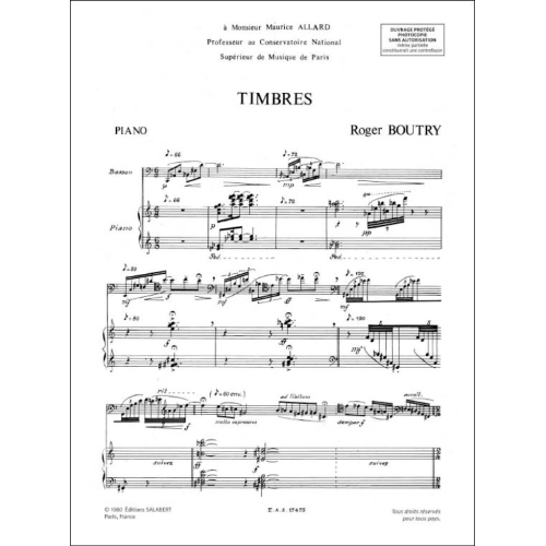 Boutry, Roger - Timbres Basson-Piano