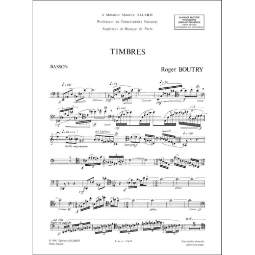 Boutry, Roger - Timbres Basson-Piano