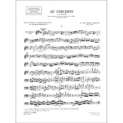 Bach, Carl Philipp Emanuel - Troisième Concerto en la Majeur