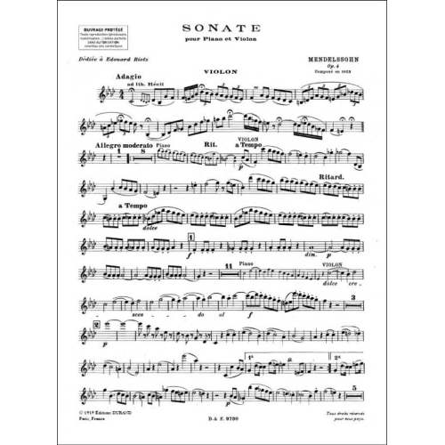 Bartholdy, Felix Mendelssohn - Sonate Violon-Piano