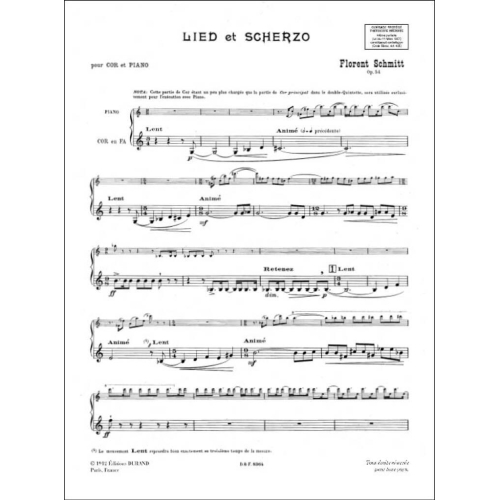 Schmitt, Florent - Lied & Scherzo Cor-Piano