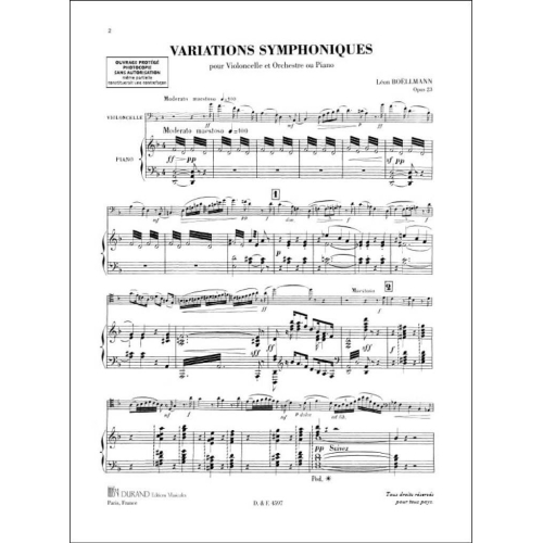 Boëllmann, Léon - Variations Symphoniques Violoncelle-Piano