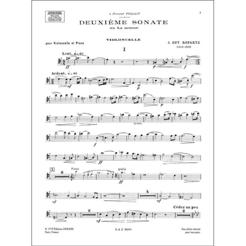 Joseph Guy Ropartz - Sonate N 2 Vlc-Piano