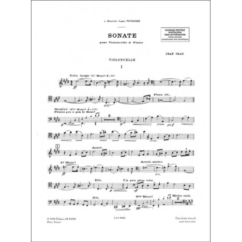 Jean Cras - Sonate Violoncelle-Piano
