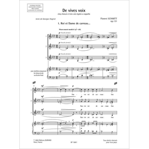 Florent Schmitt - De Vives Voix Opus 131
