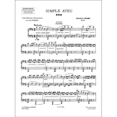 Francis Thomé - Simple Aveu 2 Pianos 8 Ms