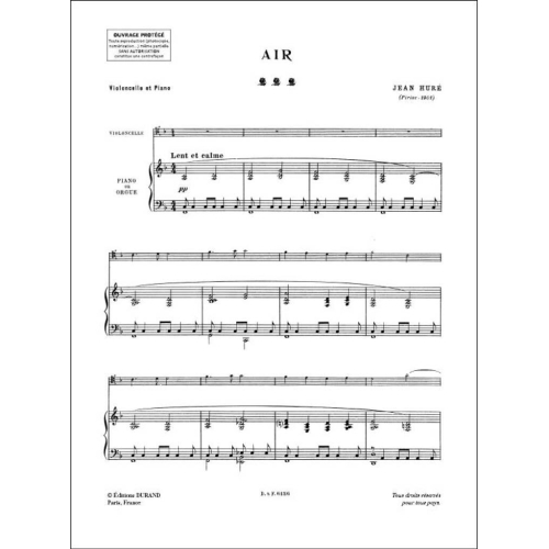Jean Huré - Air Violoncelle-Piano Ou Orgue