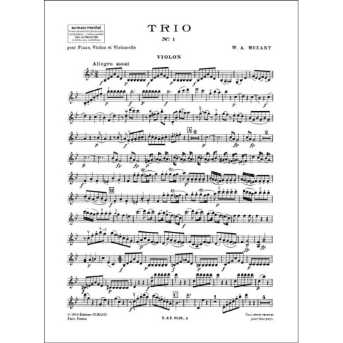 Wolfgang Amadeus Mozart - Trios V1 (K254-K496-K502) Violon-Vlc-Piano