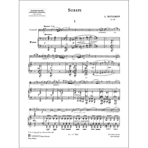 Léon Boëllmann - Sonate, Pour Violoncelle Et Piano, Opus 40
