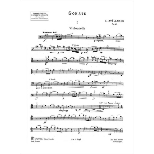 Léon Boëllmann - Sonate, Pour Violoncelle Et Piano, Opus 40